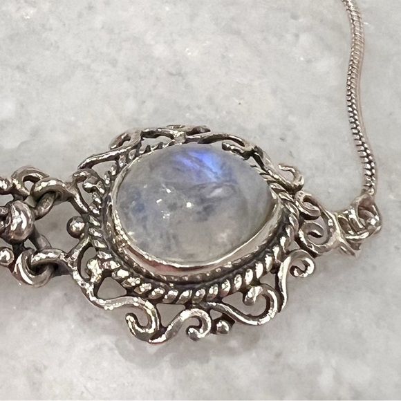 Rainbow Moonstone Trilogy Sterling Silver Hinged BOLO Bracelet - Picture 5 of 15